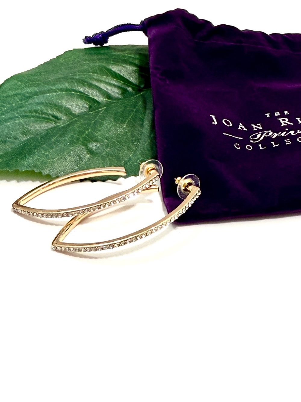 Joan Rivers Private Collection Crystal Gold Tone Hoop Earrings 3” NWT
